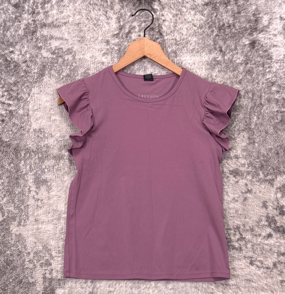 Greyson Golf Top 8 Girls Pink Ruffle Sleeve Performance Shirt